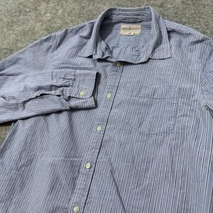 Denim & Supply Ralph Lauren Mens XL Blue White Striped Cotton Button Down Shirt
